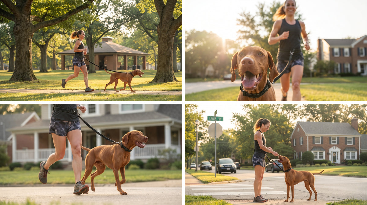 “Hands-Free Dog Leash with Bungee – Waist Belt & Phone Pocket.”